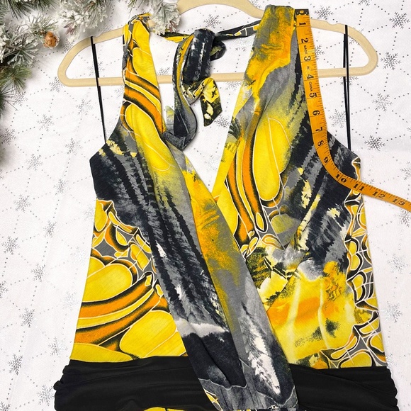 CACHE Yellow Canary Multi Print Halter Mini Dress - Picture 6 of 6